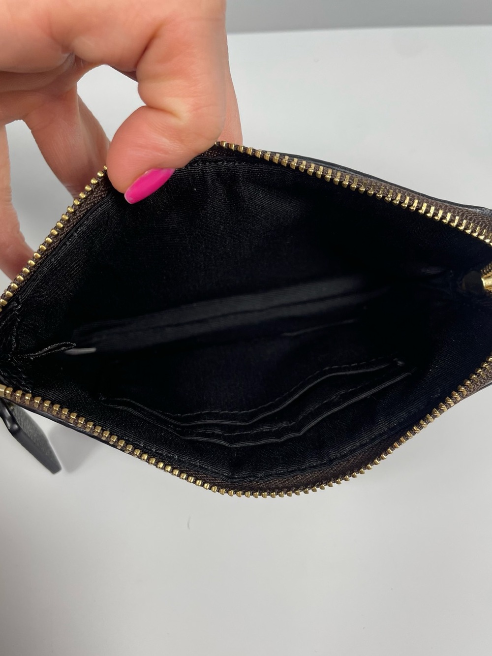 Coach Corner Zip Wristlet Signature PVC Leather Brown Black - Picture 2 of 9